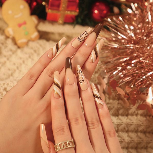 Новые рождественские ногти с полной крышкой на фальшивом ногте оптом носимый французский балерина искусственный маникюр
