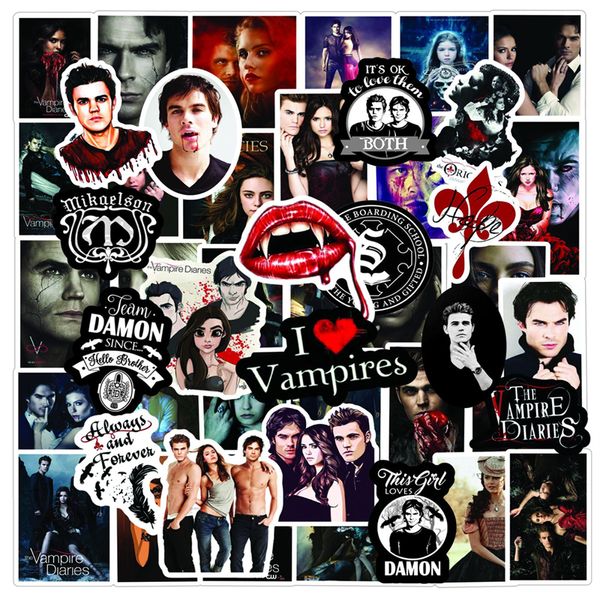 50 Stück The Vampire Diaries Aufkleber Klassische amerikanische TV-Serie Graffiti Kinderspielzeug Skateboard Auto Motorrad Fahrrad Aufkleber Aufkleber Großhandel