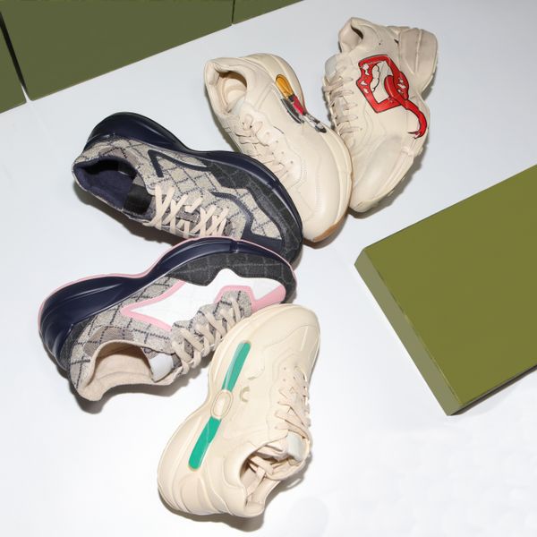 Designer Rhyton Shoes Beige Uomo Scarpe da ginnastica Vintage Luxury Chaussures Scarpe da donna Fashion Sneakers Wave Mouth Sneaker