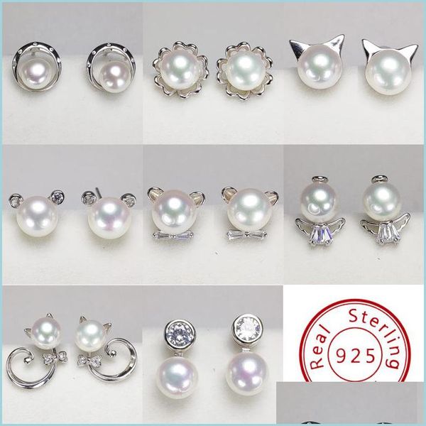 Stud 8 Styles İnci Küpe S925 Sterling Sier Stud Summer Style 6-7mm Kadınlar için Kız Diya Düğün Hediyesi Drop Teslimat 2021 Takı BDE DH9QV