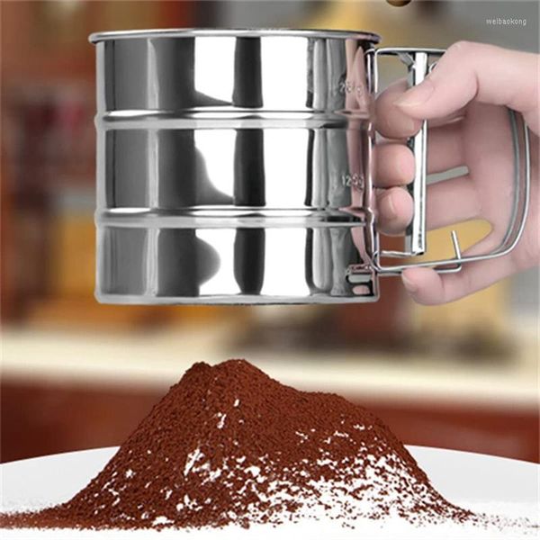 Utensili da forno Agitatore per farina portatile Setaccio a rete Tazza Acciaio inossidabile Zucchero a velo Strumento per cuocere Utensili per dolci semiautomatici Cacao in polvere