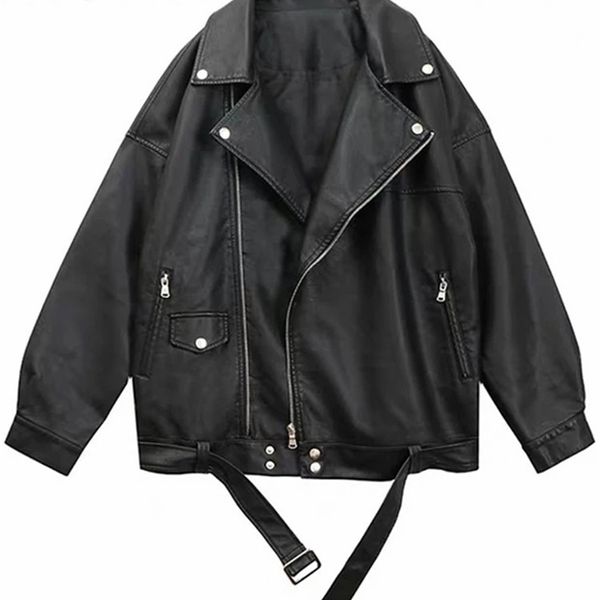 Giacca da donna in pelle finta Sungtin da donna in PU allentato Cappotto da moto da motociclista da strada morbido nero Capispalla casual da donna 220928