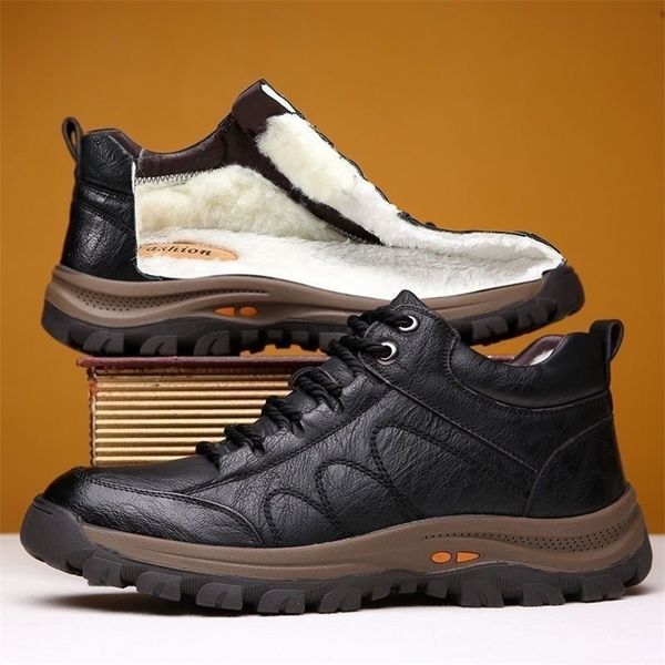 Dress Shoes Winter Leather Men Black Ankle Boots Warm Casual Business Male Sneakers Thick Cotton Comfortable Work 220929