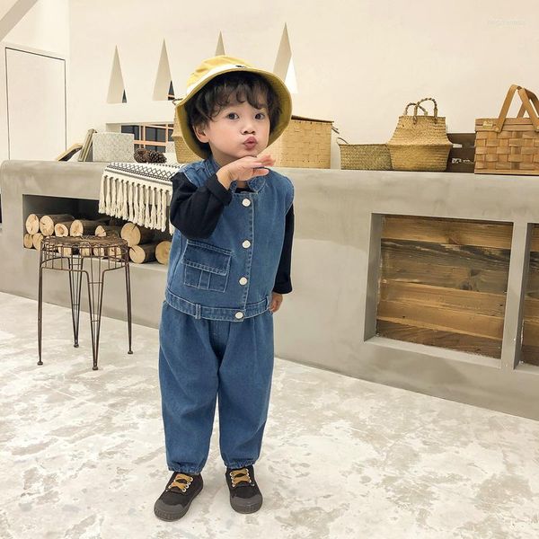 Kleidung Sets Baby Denim Kinder Weste Und Jeans Sommer Zwei Stück Outfits Koreanische Kinder Mode Jungen Anzüge Mädchen Kleidung