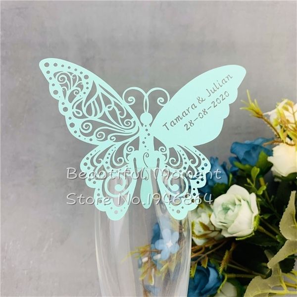 Grußkarten 60 Teile/los Schmetterling Laser Cut Papier Ort Escort Tasse Weinglas Benutzerdefinierte Für Hochzeit Party Dekoration 220930