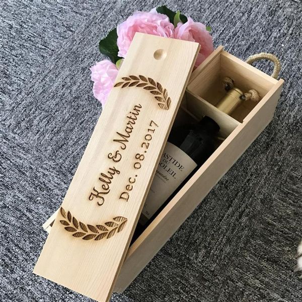 Confezione regalo Scatola di vino rosso in legno personalizzata Regali di anniversario di matrimonio Portabottiglie aziendale personalizzato di Natale