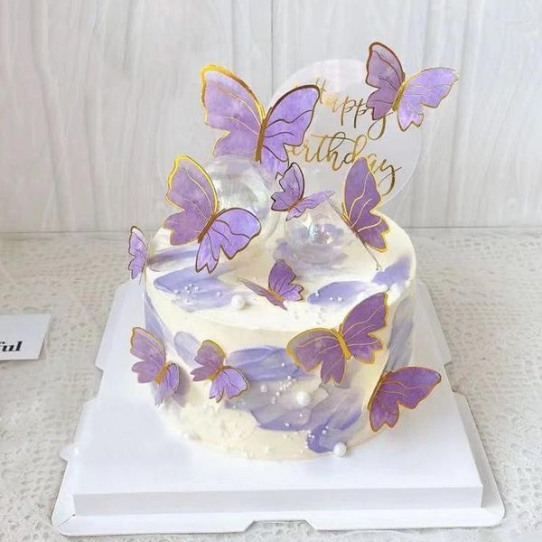 Forniture per feste Stamping Gold Pink Butterfly Cake Toppers Princess Girl Wedding Buon compleanno Decor Dessert