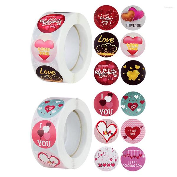 Confezione regalo 500 pezzi / rotolo Buon San Valentino Adesivo Ti amo a forma di cuore Etichette per sigilli a forma di cuore Simpatici adesivi Scatola Tag Etichetta autoadesiva