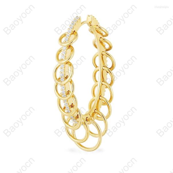 Creolen Baoyocn Mode Puck Rock 1PC 925 Sterling Silber Gelbgold Farbe Multi Lange Ovale Ohrringe Gepflastert Zirkon Für Frauen