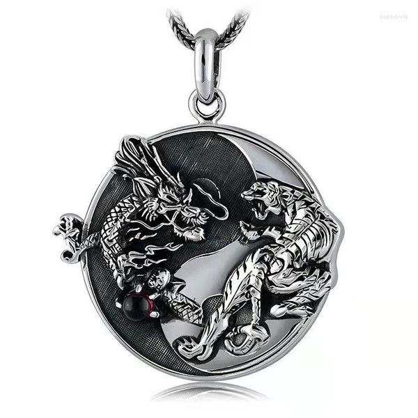 Colares pendentes de estilo chinês retro dominante yin yang dragão tigre tigre aço inoxidável colar jóias de amuleto masculino