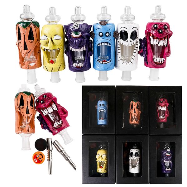 Halloween Cartoon Nector Collector Kit Shisha Straw Resign Glas Dab Strawed NC Kit mit Quarz Nagelspitze Ölbehälter Rauchpfeife Mini Bong Kits