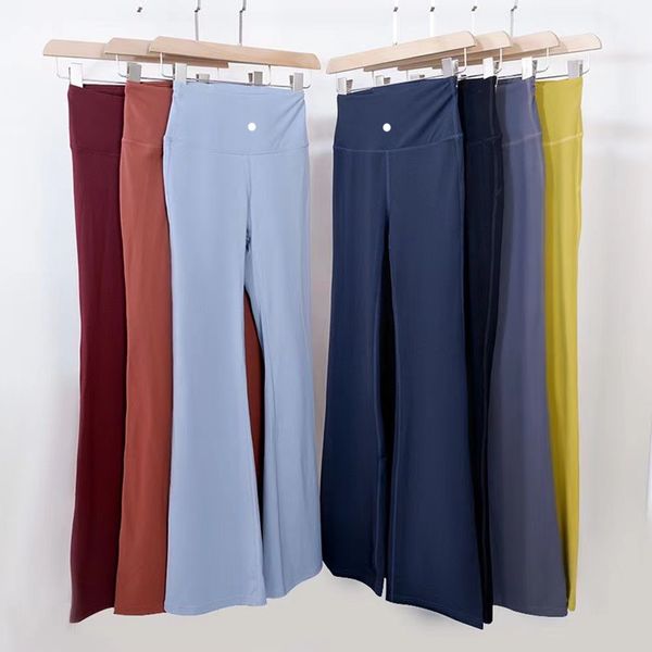 LL Pantaloni svasati da yoga scanalati lunghi da donna a vita alta slim fit pantaloni a zampa di pancia mostra gambe yoga fitness rete tinta unita