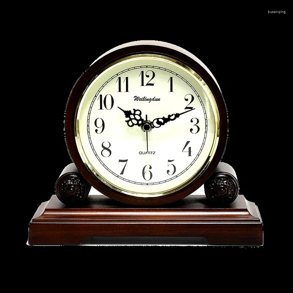 Relógios de mesa Weilingdun de alta qualidade de madeira europeia estilo antigo super mudo quartzo relógio sala de cama salão