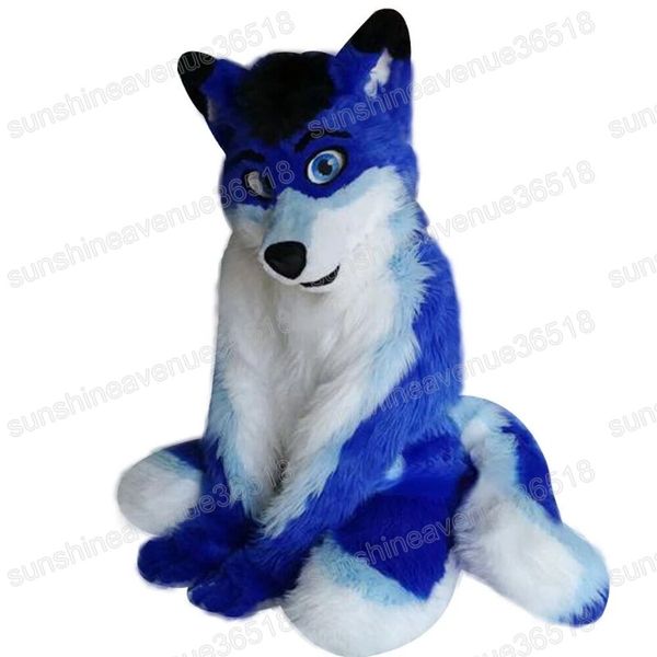 Costume da mascotte cane Husky blu di Halloween Tema animale Vestito operato da carnevale per uomo Donna Abito unisex per adulti Fursuit Abito da festa di compleanno di Natale