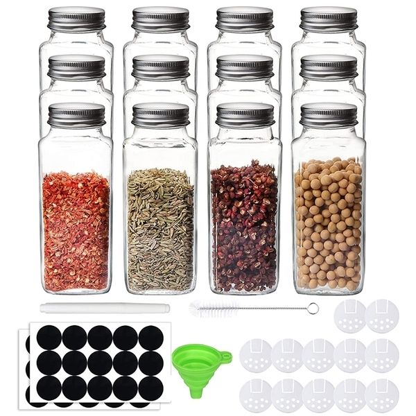 Herb Spice Tools Jars for s 12Pcs Organizer in vetro Cucina Sale e pepe con versatore Setaccio Shaker Coperchio Adesivi Contenitore 220930