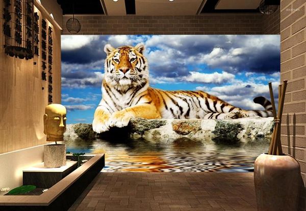 Sfondi Carta da parati murale 3D personalizzata Bella Pografia Tigre sullo sfondo Decorazione murale