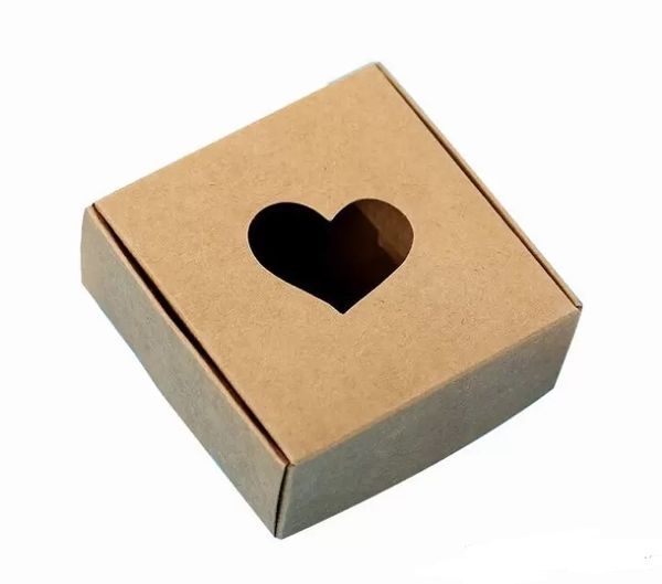 Kraftpapier-Verpackungsbox Hochzeitsfeier Geschenkverpackungsbox mit Herzfenster für DIY handgemachte Seife Schmuck Schokolade RRE14630