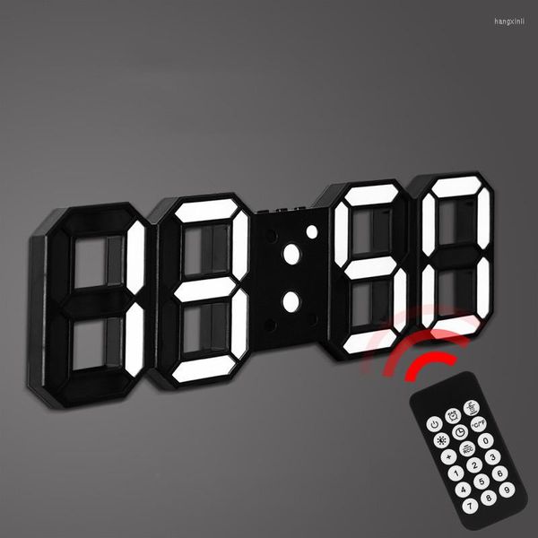 Relógios de parede grande relógio digital Data Data de voz Controle eletrônico Tabela Night Modo 3D LED com controle remoto