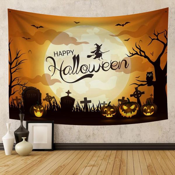 Taquestres Halloween Lua cheia tapeçaria de tapeçaria Castelo de abóbora Bats Witch Grave parede pendurada na sala estética da sala de decoração de cobertores