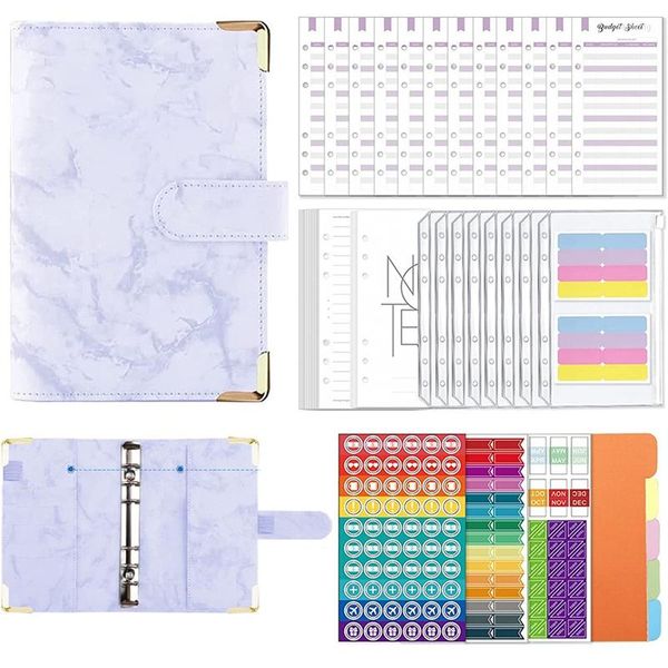 Gift Wrap Budget Binder Kit wasserdichte Bargeldumschläge mit Zipper-Losblatt-Papier-Etikettenaufklebern zum Sparen von Geld