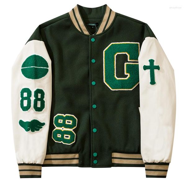 Мужские куртки Hip Hop EmbroideryJacket College Harajuku Fashion Baseball Coats UnisexVintage Letterman Varsity Jacket For Men