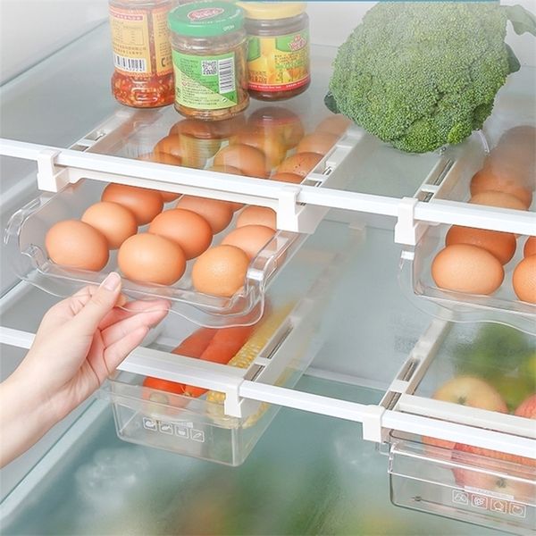 Бутылки для хранения банки холодильники яйца коробка пластиковая пищевая контейнер выдвижной ящик держатель кухонный холодильник Fridge Hearnizer полки 220930