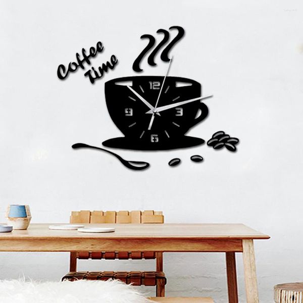 Relógios de parede Creative Coffee Cup Relógio Adesivo Moderno Design 3D Mirror Home Decoration Acessórios Decoração de fundo da sala de estar