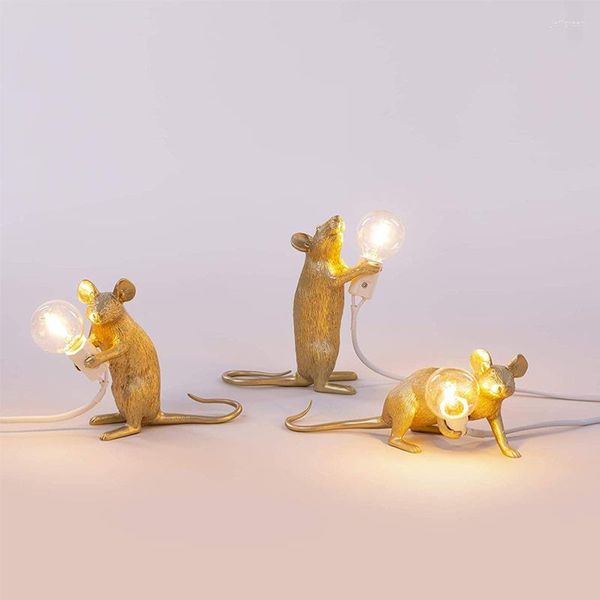 Lâmpadas de mesa Modern Resin Animal Rat Night Lights Nordic Small Mini Mouse fofo Led Decor Decor de mesa Lâmpada de cabeceira Luminária