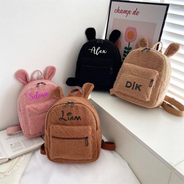 Mochila personalizada bordada com nomes Presente de viveiro para crianças Meninas de lã personalizadas Bolsas de bolsas de ombro para meninas