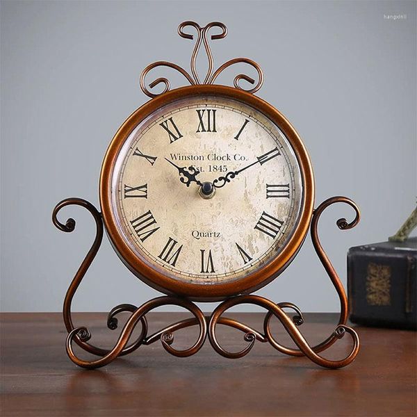 Relógios de mesa Estilo vintage Metal Desktop Clock Silent Watch Decor de casa Moto Movimento de escritório Craft chic small