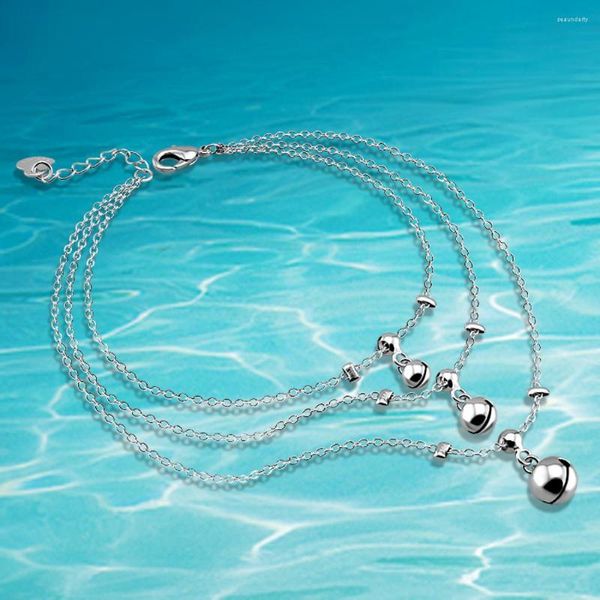 Неклеты Fashion 925 Стерлинги Сильверинклет для Woenm Multilayer Wire Bell Bell Anklet Summer Girls Silver Jewelry Подарки