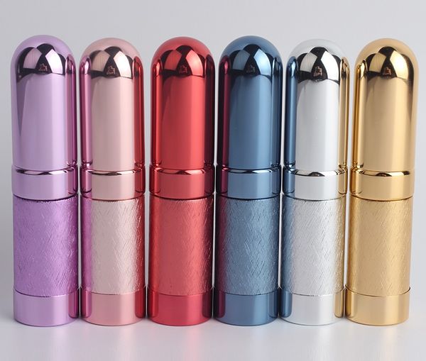 6 ml Metallkugel-Sprühflasche für Parfüm, Kosmetik, leicht, tragbar, Lippenstiftform, rutschfestes Muster, modisch, leer für Reisen