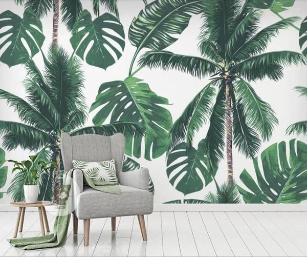 Papéis de parede personalizados 3D papel de parede tropical folhas de árvores tropicais Planta Floresta de fundo Pintura decorativa de parede