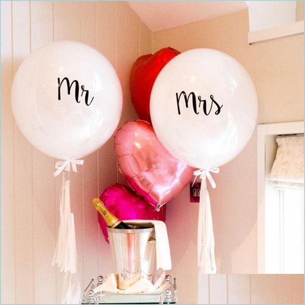 Украшение вечеринки 36INCH12INCH WHITE LATEX BALLOON MRS MARS Hall Love Heart Письмо Письмо с печеночными воздушными шариками.