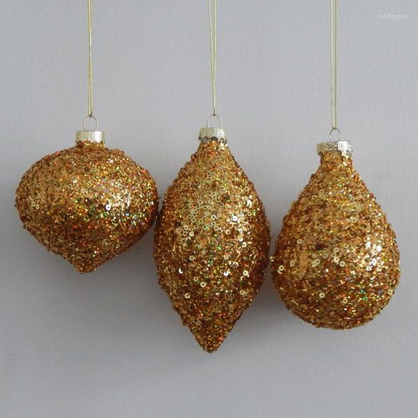 Decorazione per feste 12 pezzi / pacco Ornamenti in oro di piccole dimensioni Ciondolo in vetro Albero di Natale a forma diversa Globo decorativo Cipolla Cono Goccia