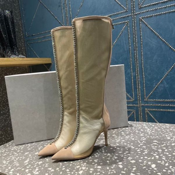 High Boots Детская зимняя дизайнерская обувь мода Crystal Diamond Hollow Canvas кожа Martin Boot Luxury Party Wedding Swed Shoed Heel 8,5 см размера 35-41