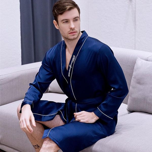 Menas de dormir masculino massaceiro roupão de manga longa Casual Kimono Bathrobe