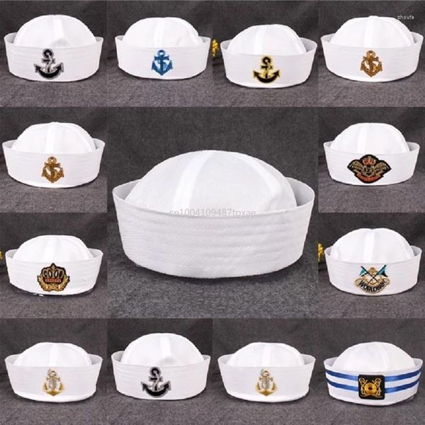 Baskenmützen, weiße Kapitäns-Navy-Marine-Kappen, Militärhüte, Matrosenmütze mit Anker, Armee für Damen, Herren, Kinder, ausgefallene Cosplay-Hut-Accessoires