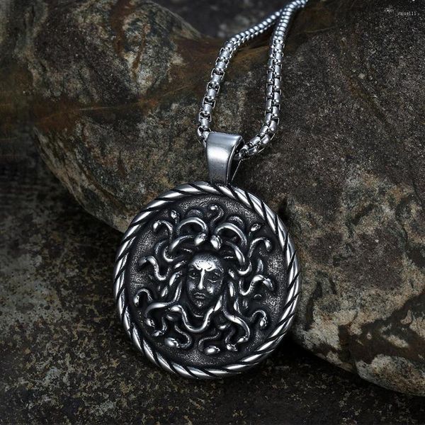 Anhänger Halsketten Vintage Gothic Edelstahl Medusa Für Männer Punk Mode Griechische Mythologie Halskette Einzigartige Biker Amulett Schmuck Geschenke