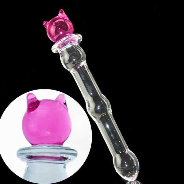 Itens de beleza plug de vidro de gato rosa 135 mm sensual sexy brinquedo explorar bunda tocar vagina mulher homem estimular