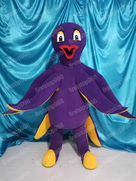 Simulazione del costume della mascotte del polpo viola di Halloween Cartoon Personaggio a tema anime Formato adulto Vestito da pubblicità esterna natalizia per uomo Donna