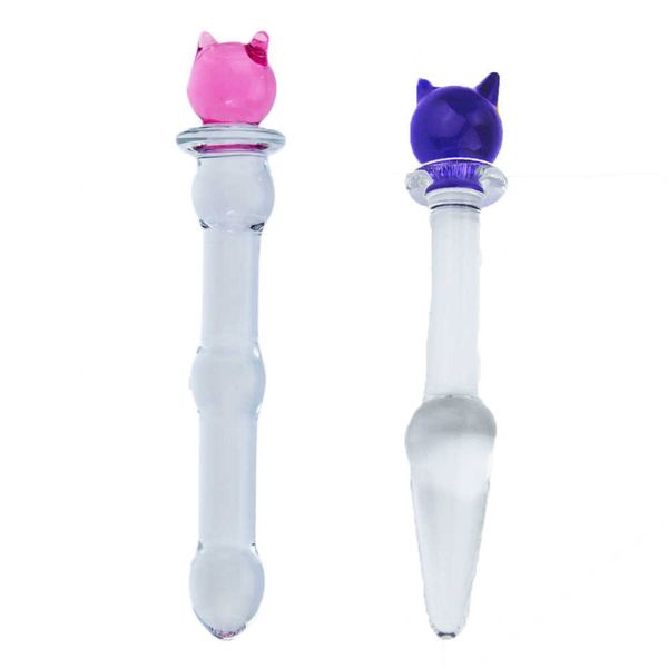 Itens de beleza plug de vidro de gato rosa 17cm sensual sexy brinquedo explorar bunda tocar vagina mulher homem estimular