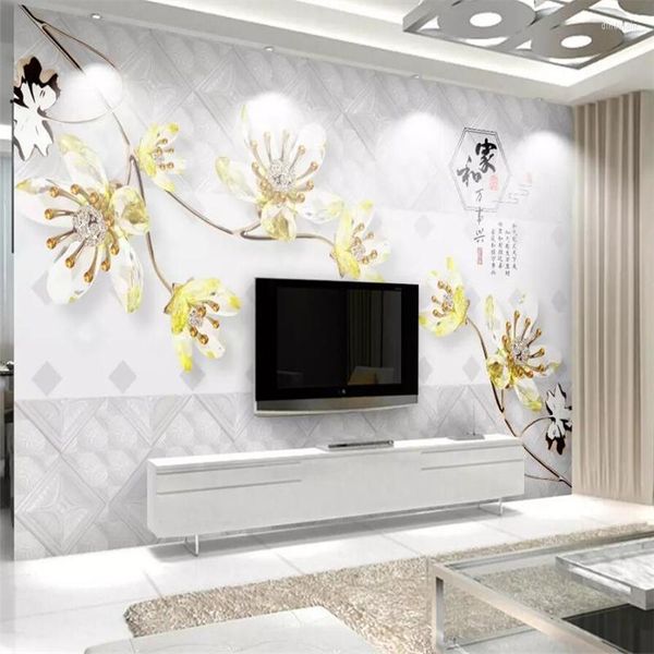 Sfondi Moda moderna Fiori in rilievo 3d Pacchetto morbido Sfondo TV Pittura murale Decorativo