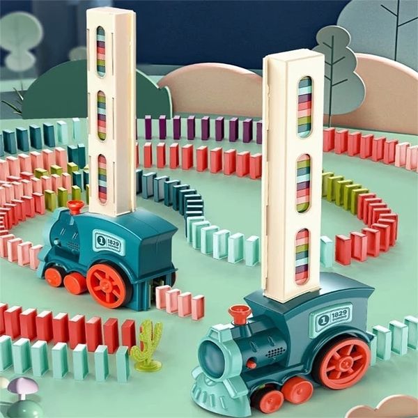Diecast Model Araba Kids Elektrikli domino tren araba seti ses ışık otomatik döşeme dominolar tuğla bloklar oyun eğitimi diy oyuncak hediye 220930