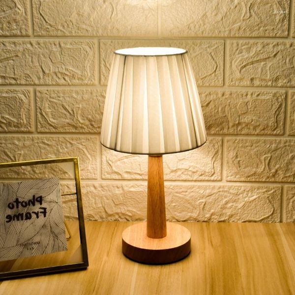 Wooden Nordic Bedside Lamp - USB Charge Night Light with Candle Holder, Cloth Lampshade & Creative Design - Perfect Birthday Gift for Bedroom Learning