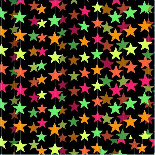 Decorazione per feste 78Ft Neon Star Ghirlanda di carta Glow In The Dark Hanging Decor Stelle filanti Forniture fluorescenti Compleanno Matrimonio Goccia Del Dh3Cg