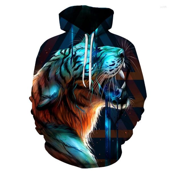 Erkek Hoodies Glow Tiger Hoodie Erkekler ve Erkekler İçin 3D Baskılı Hayvan Baskı Gevşek Giyim Giysileri Sıradan Sweatshirt Ceket UNISEX TOP