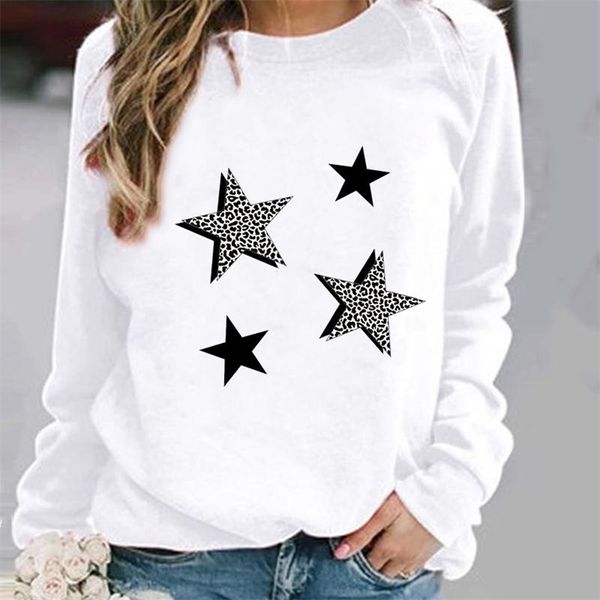 Felpe con cappuccio da donna Felpe Leopard Star Trend Cute Woman Pullover Abbigliamento Donna Primavera Autunno Inverno Donna Donna O-Collo Casual 220930