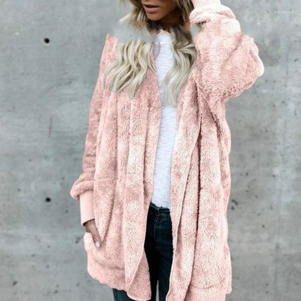 FULO FULHO S-2XL Big Size Winter Coat Women Cardigan Jaqueta Longo Lado Ambos Lado Usando Faur Teddy