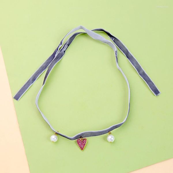 Halsband Schöne Mädchen Liebe Herz Acryl Perle Samt Halskette Anhänger Faux Wildleder Romantische Koreanische Mode Schmuck